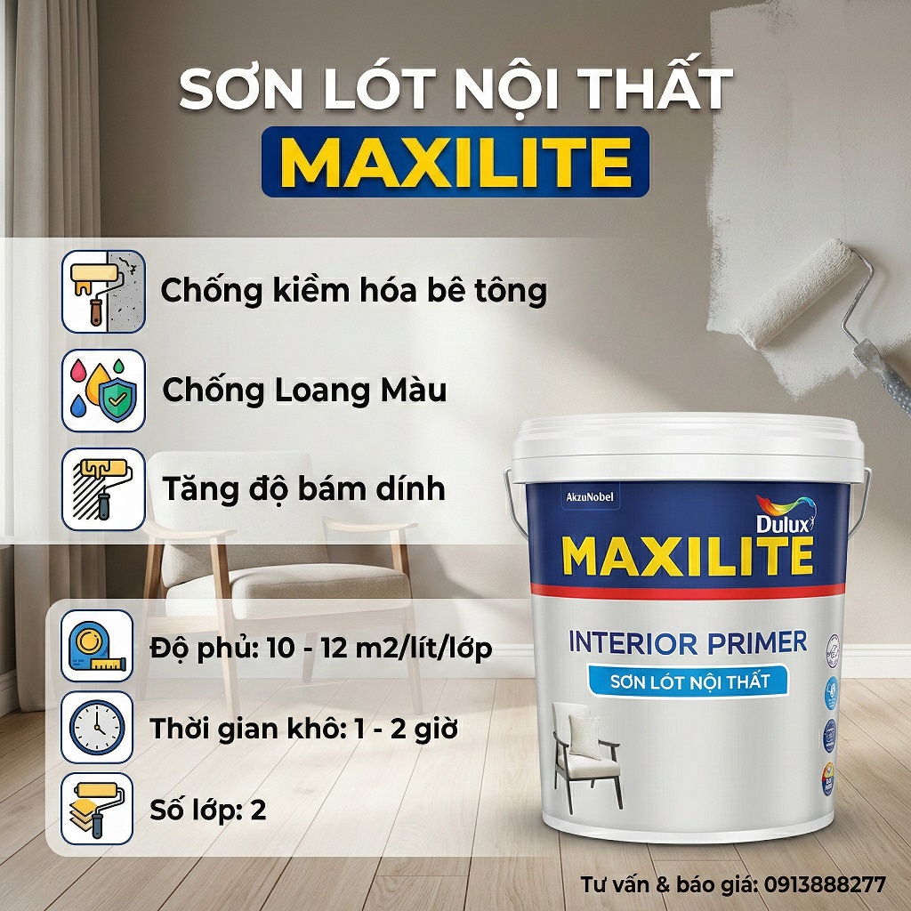 Sơn lót Maxilite nội thất từ Dulux chính là lớp nền tảng, đóng vai trò then chốt trong việc tạo độ bám dính, bảo vệ lớp sơn phủ và mang lại vẻ đẹp hoàn hảo, bền lâu cho các bức tường bên trong ngôi nhà của bạn.
